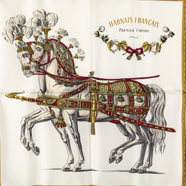 Pre-owned Hermès Harnais Francais Premier Empire Silk Scarf White