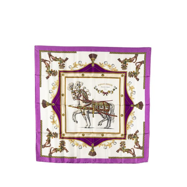 Pre-owned Hermès Harnais Francais Premier Empire Silk Scarf White