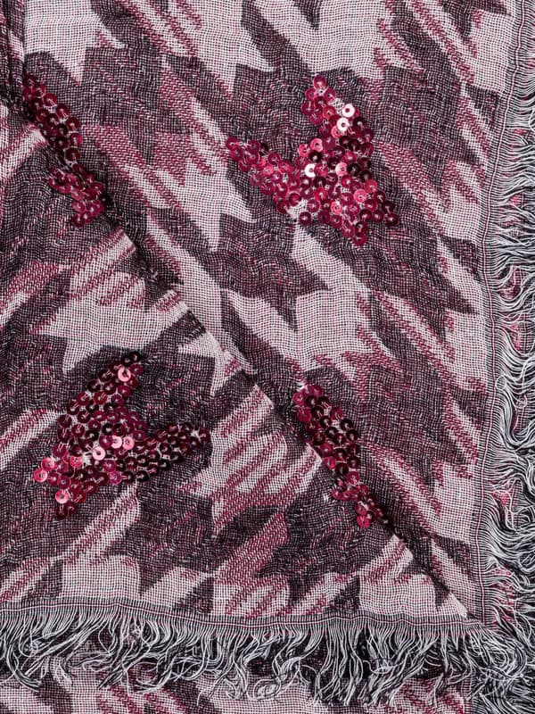 Naisten ohut jacquard-huivi, viininpunainen, Passigatti, houndstooth-kuviolla