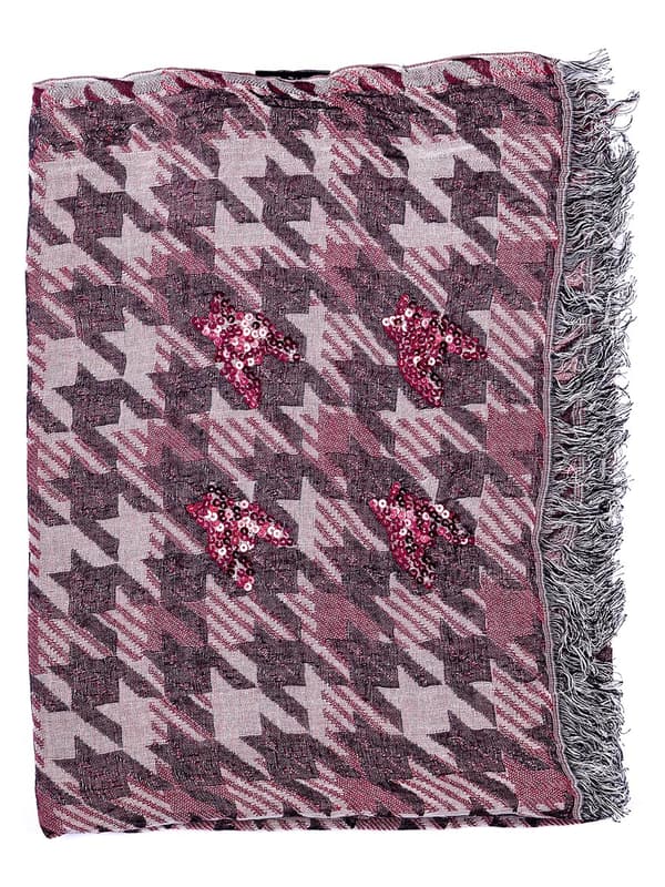 Naisten ohut jacquard-huivi, viininpunainen, Passigatti, houndstooth-kuviolla