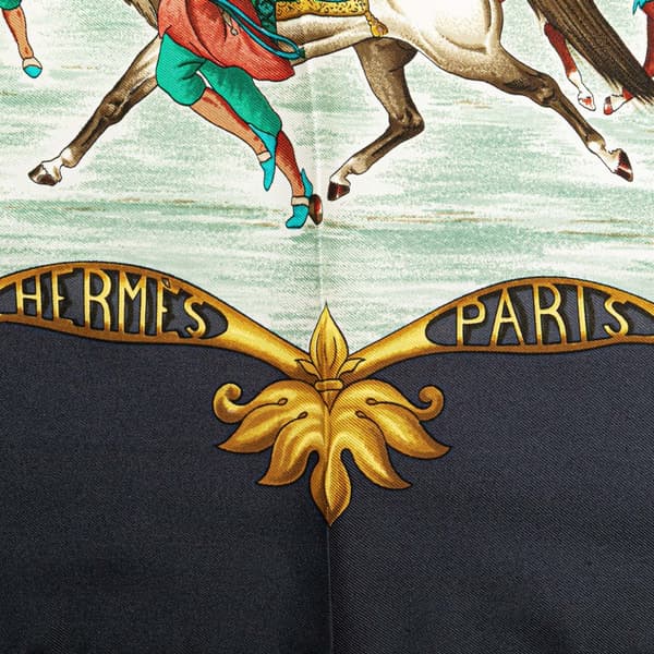 Pre-owned Hermès Les Chevaux des Moghols Silk Scarf Blue
