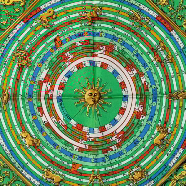 Pre-owned Hermès Astrologie Dies et Hore Silk Scarf Green