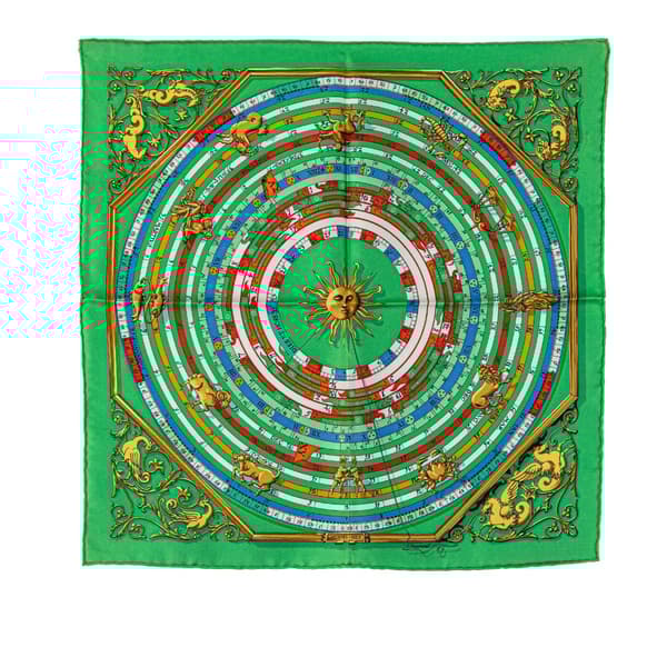 Pre-owned Hermès Astrologie Dies et Hore Silk Scarf Green