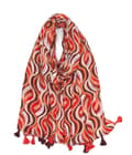 Miniatyrbillede 1 af 6: Wave print scarf with pompoms