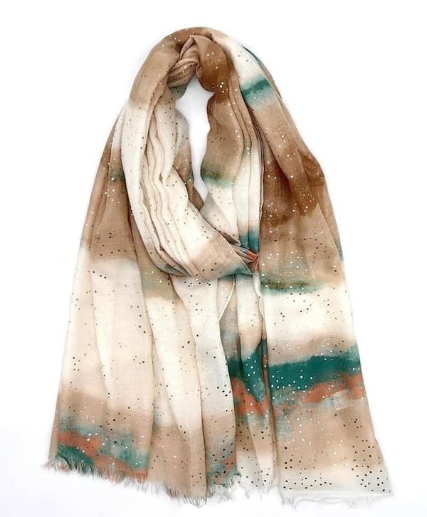 Scarf with gradient print and gilded decoration - multiple colors