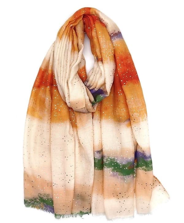 Scarf with gradient print and gilded decoration - multiple colors