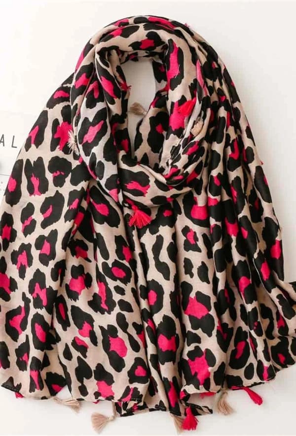Leopard print scarf with tassels - multiple color choices