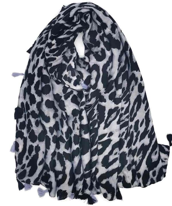 Leopard print scarf with tassels - multiple color choices