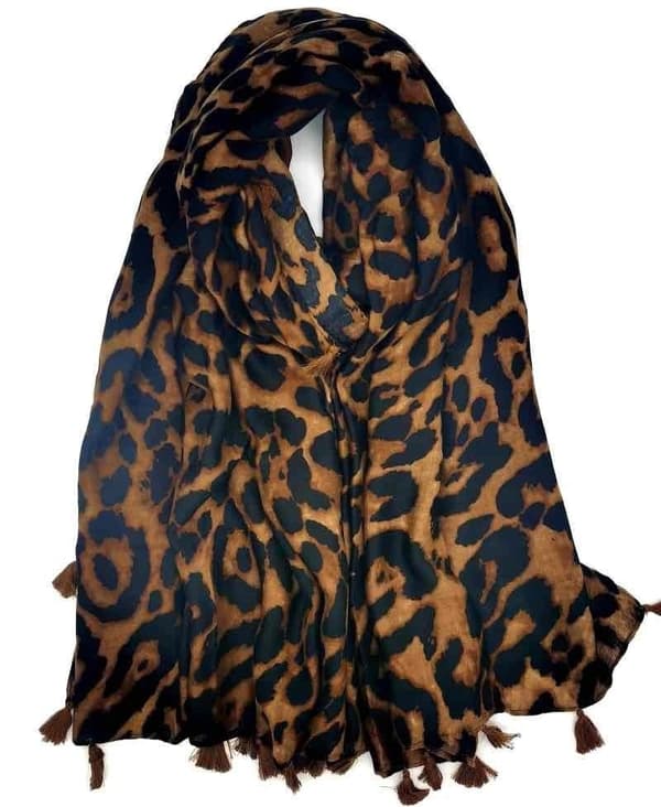 Leopard print scarf with tassels - multiple color choices