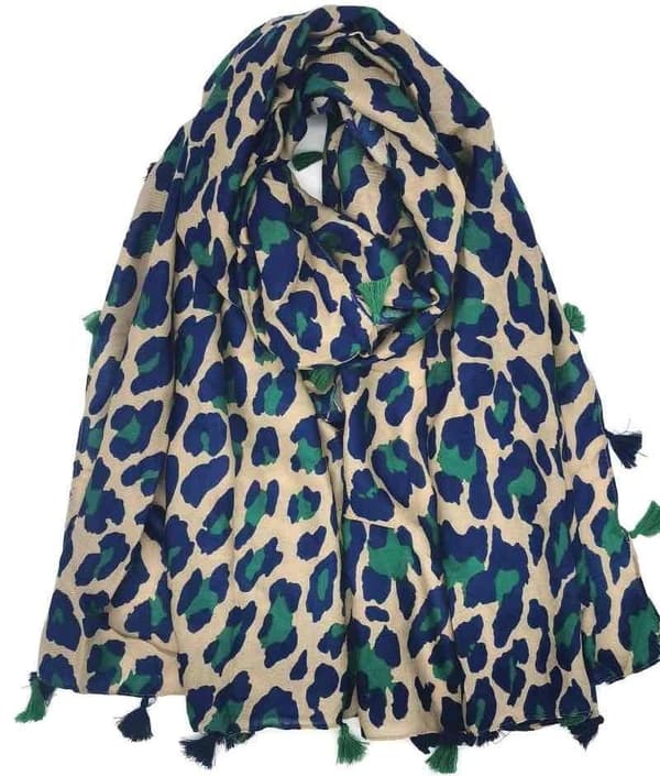 Leopard print scarf with tassels - multiple color choices