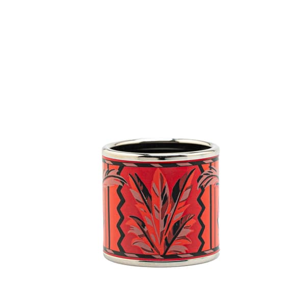 Pre-owned Hermès Enamel and Palladium Plated Brazil Feather Scarf Ring Orange