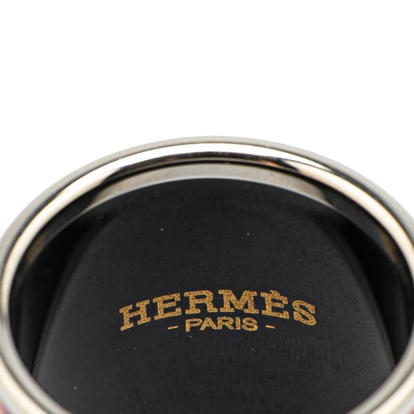 Pre-owned Hermès Enamel and Palladium Plated Brazil Feather Scarf Ring Orange