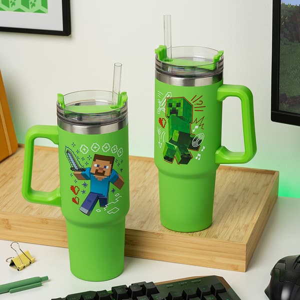 Minecraft Grön 900 ml Isolerad Mugg med Sugrör, Paladone