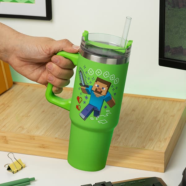 Minecraft Grön 900 ml Isolerad Mugg med Sugrör, Paladone