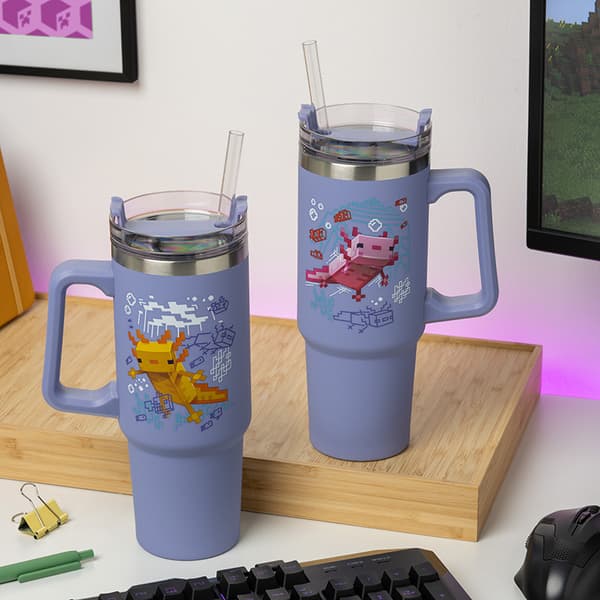Minecraft Lila 900 ml Isolerad Mugg med Sugrör, Paladone