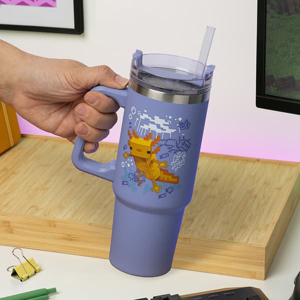 Minecraft Lila 900 ml Isolerad Mugg med Sugrör, Paladone