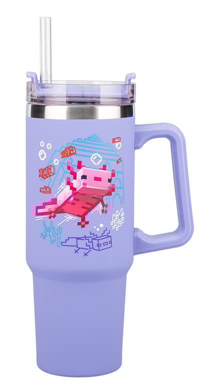 Minecraft Lila 900 ml Isolerad Mugg med Sugrör, Paladone