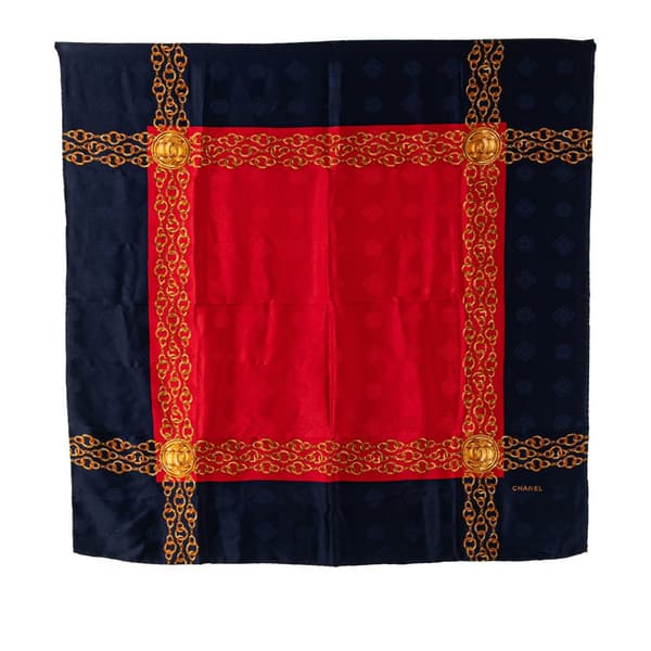 Pre-owned Chanel CC Chain Silk Scarf Red