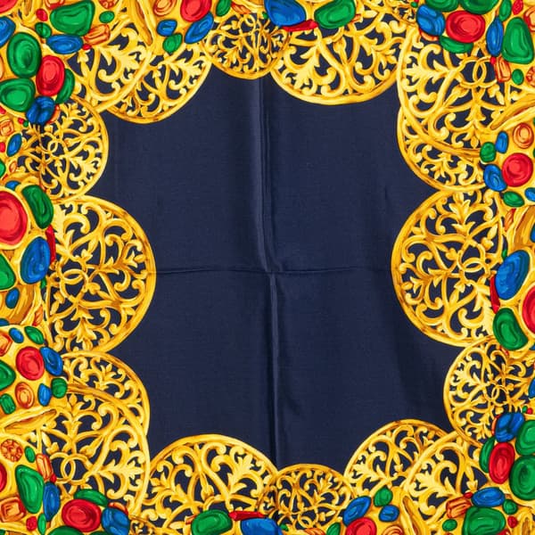 Pre-owned Chanel Gripoix Buttons Silk Scarf Blue