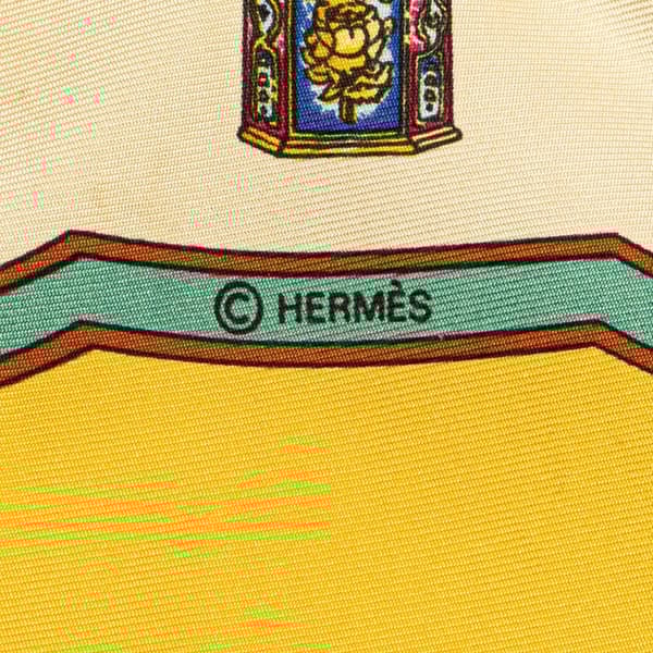 Pre-owned Hermès Qu'Importe Le Flacon Silk Scarf Yellow
