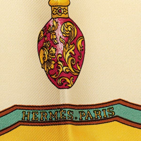 Pre-owned Hermès Qu'Importe Le Flacon Silk Scarf Yellow