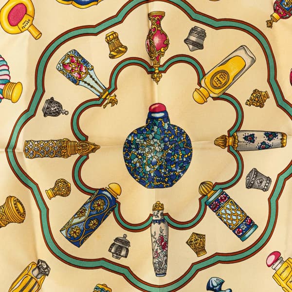 Pre-owned Hermès Qu'Importe Le Flacon Silk Scarf Yellow