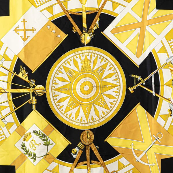 Pre-owned Hermès Sextants Silk Scarf Black