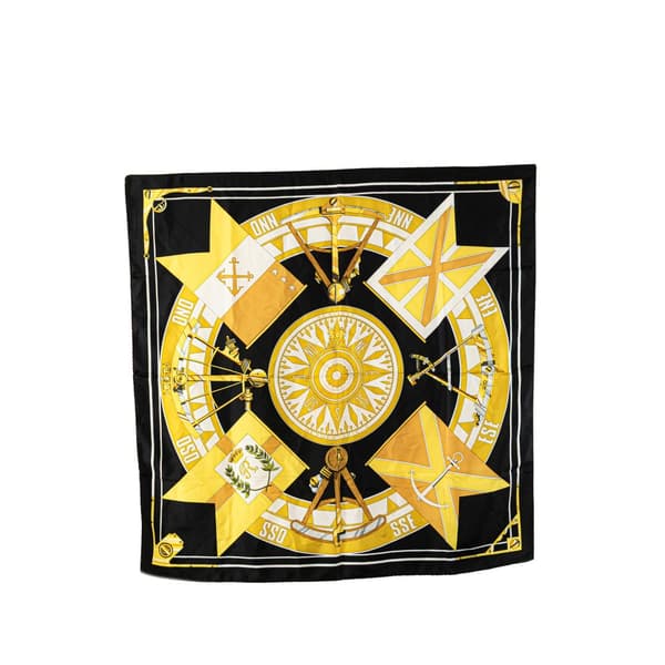 Pre-owned Hermès Sextants Silk Scarf Black