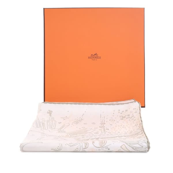 Pre-owned Hermès Please Hold The Line Silk Scarf White