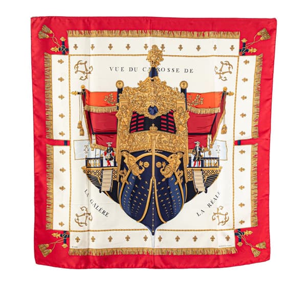 Pre-owned Hermès Vue Du Carosse De La Galere La Reale Silk Scarf Red