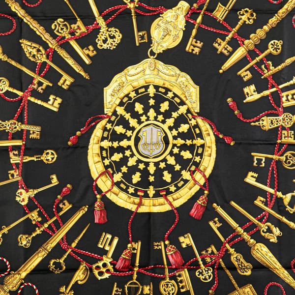 Pre-owned Hermès Keys Les Cles Silk Scarf Black