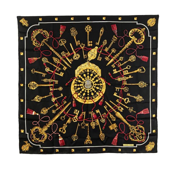 Pre-owned Hermès Keys Les Cles Silk Scarf Black