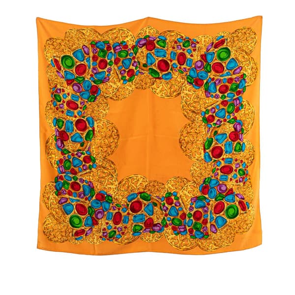 Pre-owned Chanel Gripoix Buttons Silk Scarf Orange