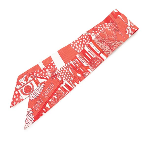 Pre-owned Hermès Animapolis Silk Twilly Scarf Red