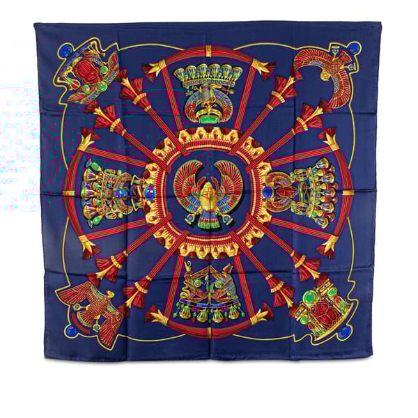 Pre-owned Hermès Scarabees Et Pectoraux Silk Scarf Blue
