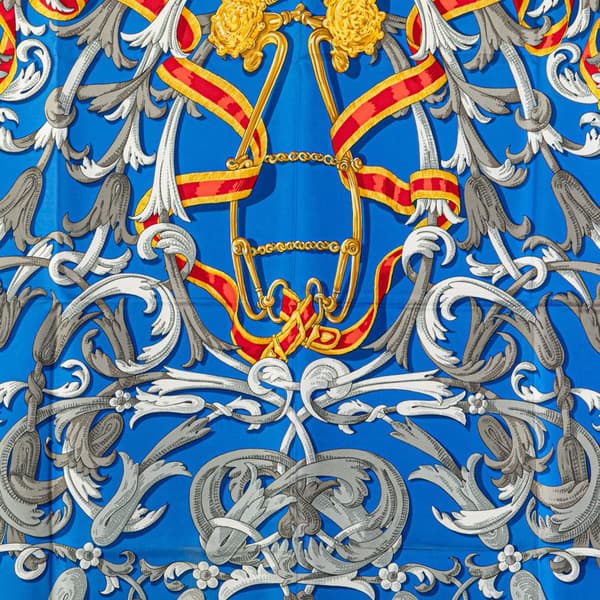 Pre-owned Hermès Le Mors A La Conetable Silk Scarf Blue