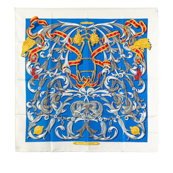 Pre-owned Hermès Le Mors A La Conetable Silk Scarf Blue