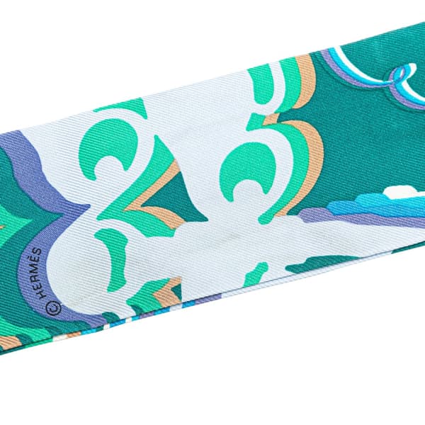 Pre-owned Hermès Brides de Gala Shadow Silk Twilly Scarf Blue