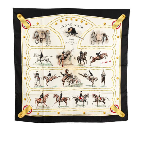Pre-owned Hermès Cadre Noir Silk Scarf White