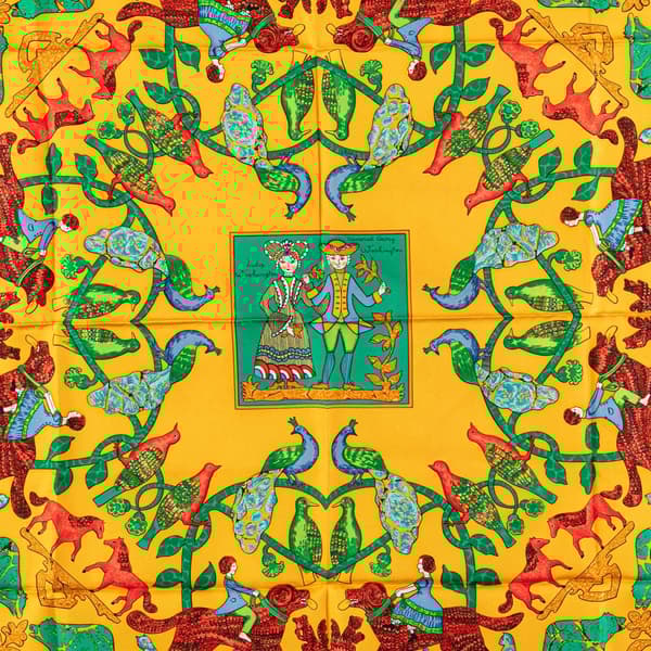 Pre-owned Hermès Early America Silk Scarf Green