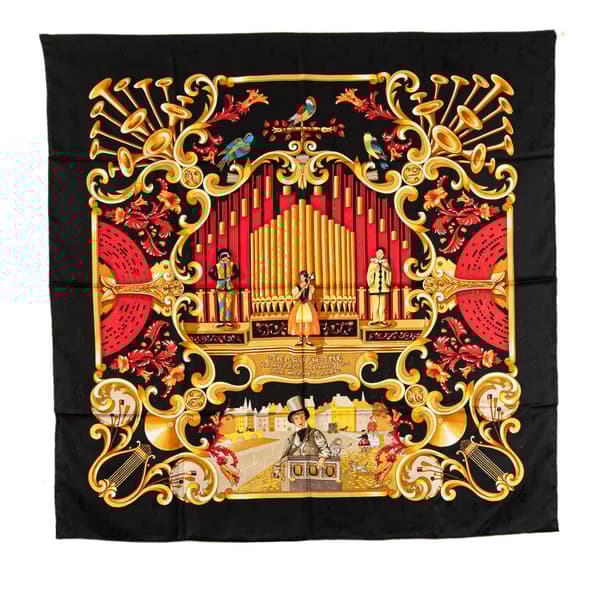 Pre-owned Hermès Orgauphone et Autres Mecaniques Silk Scarf Black
