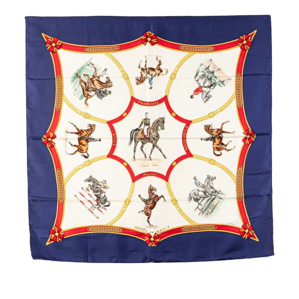 Pre-owned Hermès Ecole Francaise d'Equitation Silk Scarf Blue