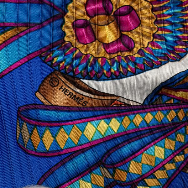 Pre-owned Hermès Les Rubans du Cheval Pleated Silk Scarf Blue