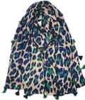 Miniatyrbild 1 av 2: Agélii Fashion - Leopardmönstrad scarf med tofsar - flera färgval