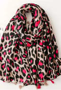 Miniatyrbild 1 av 2: Agélii Fashion - Leopardmönstrad scarf med tofsar - flera färgval