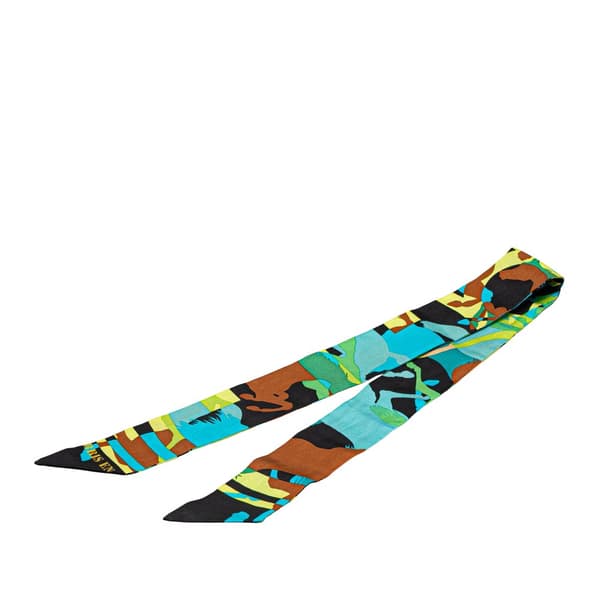 Pre-owned Hermès Ex Libris En Camouflage Silk Twilly Scarf Blue