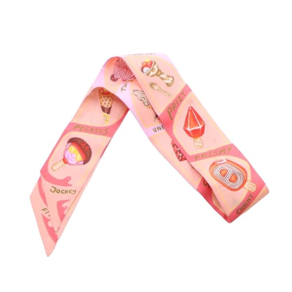 Pre-owned Hermès Funny Ice Cream Silk Twilly Scarf Pink