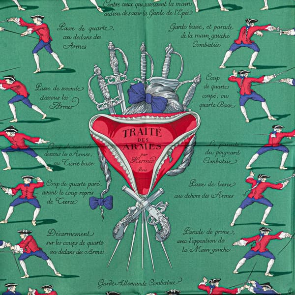 Pre-owned Hermès Traite Des Armes Silk Scarf Green
