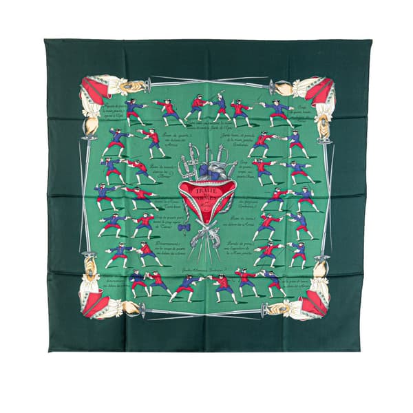 Pre-owned Hermès Traite Des Armes Silk Scarf Green