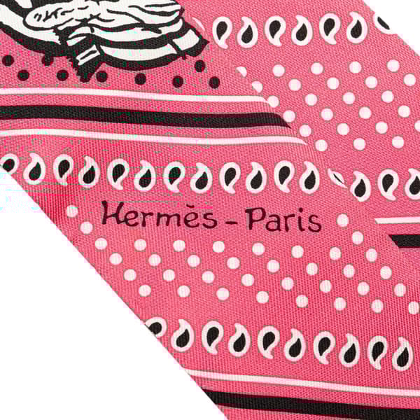 Pre-owned Hermès Les Zebres Silk Twilly Scarf Pink